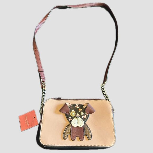 Kate Spade PinkFront & Burgundy back Leather Puppy Crossbody Bag So Cute New Tag - Picture 2 of 10